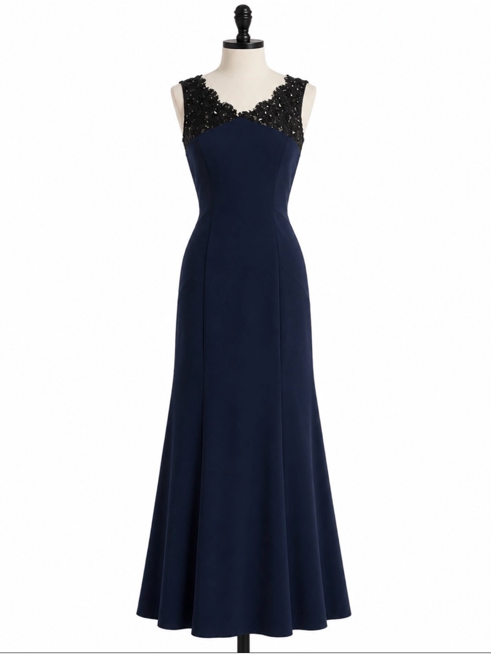 Monique Lhuillier Navy Beaded Lace Mermaid Gown Dress Women’s Size 10 Formal